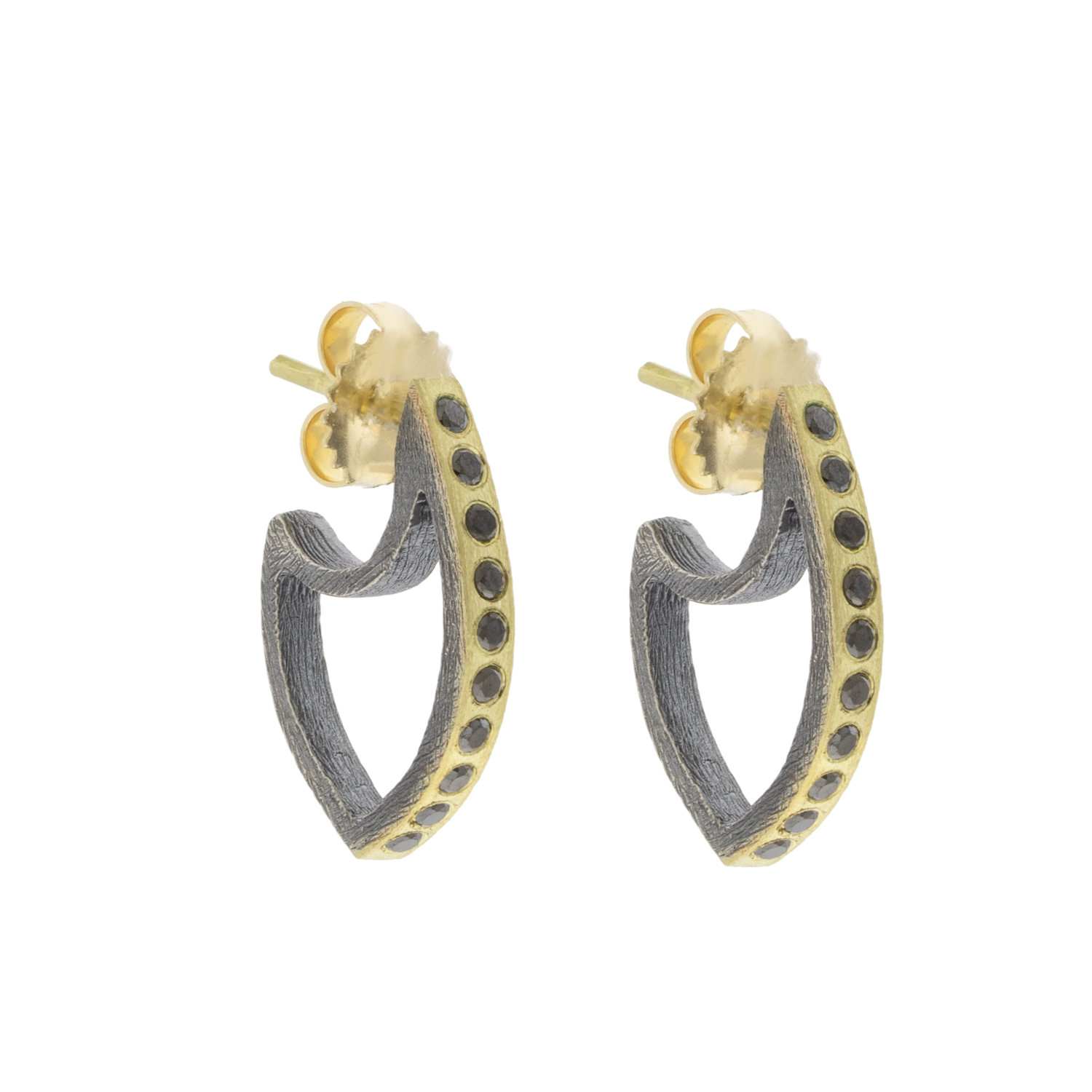 Rene Escobar Trunk Show:SS THIN earrings with 18k YG top sheet set with 0.30CT in BK diamonds and 18k YG post.