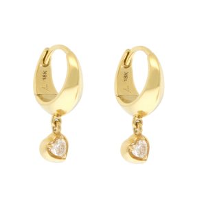 Lizzie Mandler: Crescent Hoop with heart dangle 18K,0.11CTW PAIR