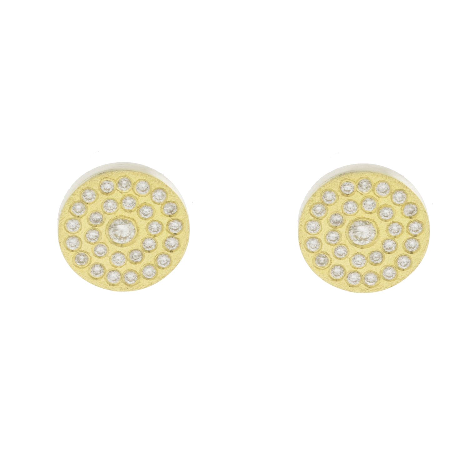 Rene Escobar Trunk Show:SS stud earrings with 18k YG top sheet set with 0.40CT in WH diamonds and 18k YG post