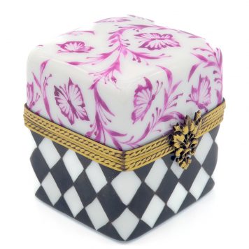 Yuko Kikuchi: Hand Painted Porcelain Ringbox, Argyle x Pink Violet Butterfly
