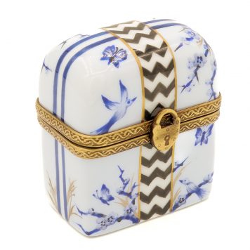 Yuko Kikuchi: Hand Painted Porcelain Ringbox, Royal Blue x Geometric