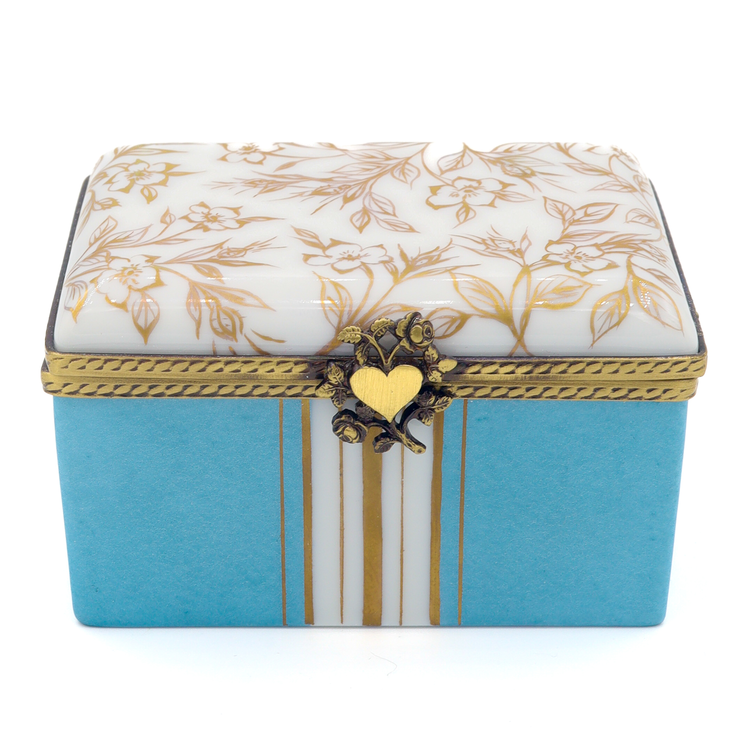 Yuko Kikuchi: Hand Painted Porcelain Ringbox, Wild Rose x Light Blue Stripe