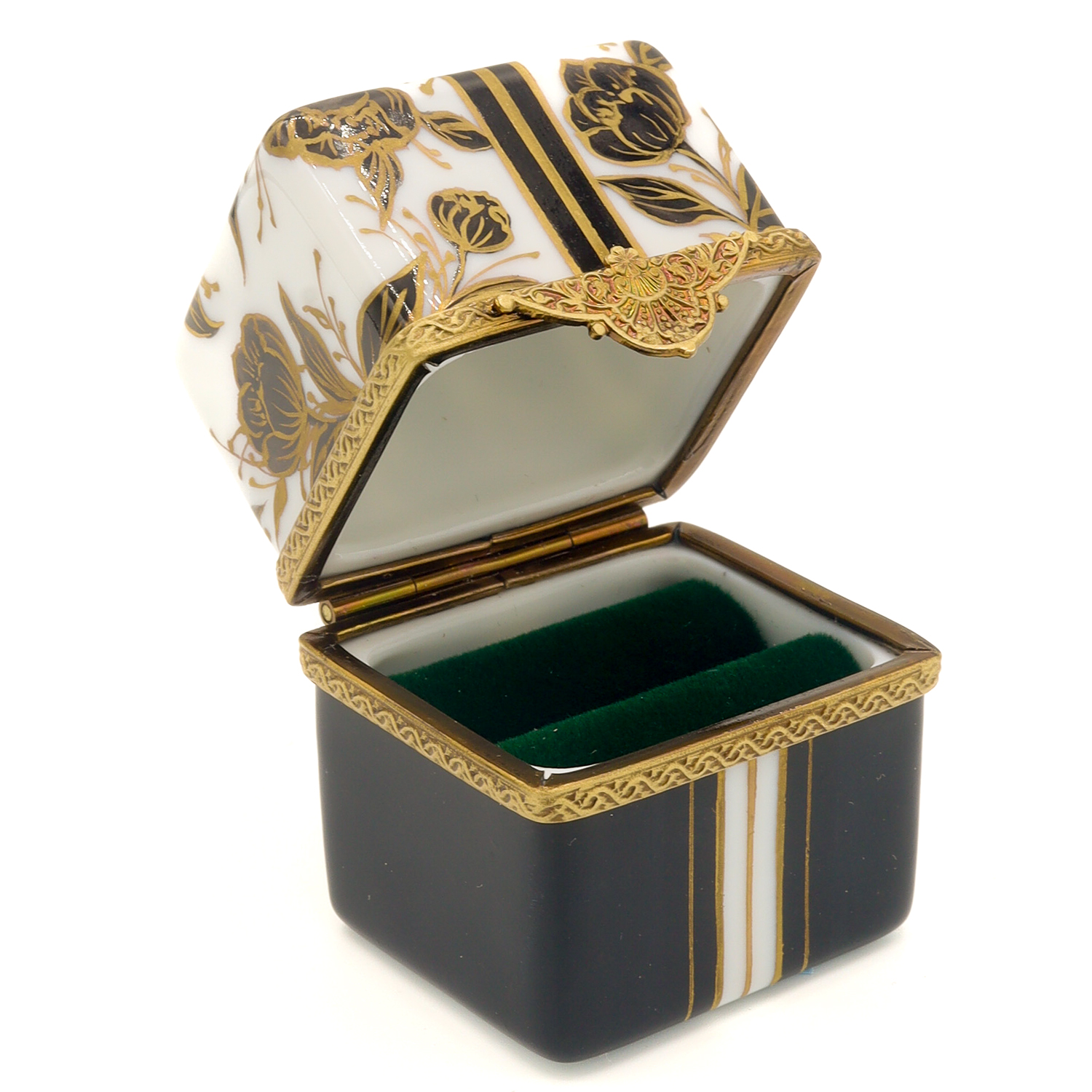 Yuko Kikuchi: Hand-Painted Porcelain Ring Box Black Peony x Gold