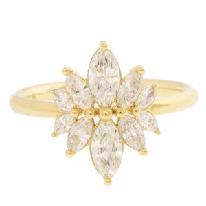 ARTEMER:Marquise Cut Diamond Cluster Engagement Ring, Lab Grown 2.12ct, 18k Gold