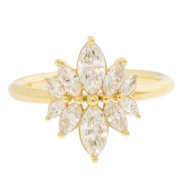 ARTEMER: CUSTOM Marquise Cut Diamond Cluster Engagement Ring, Lab Grown 2.12ct, 18k Gold