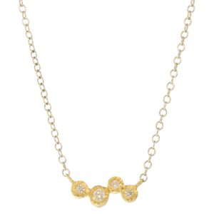 Yasuko Azuma: Necklace, 4 bezel .07 ct diamonds, 18k & SS chain, 16"