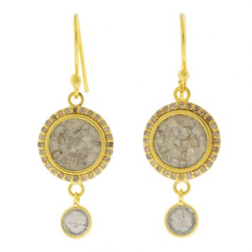 Shana Gulati:VEERA Drop Earrings-Sliced raw uncut diamonds, White Resin, Pave champagne diamonds, Vermeil 18K