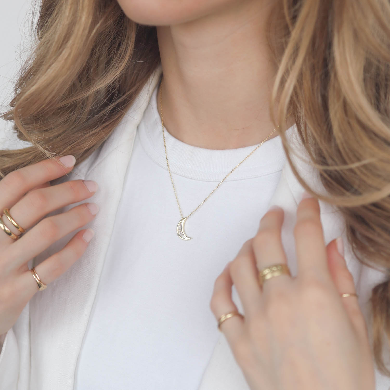 Tai: Gold Vermeil Chain w/ Crescent Moon, CZ