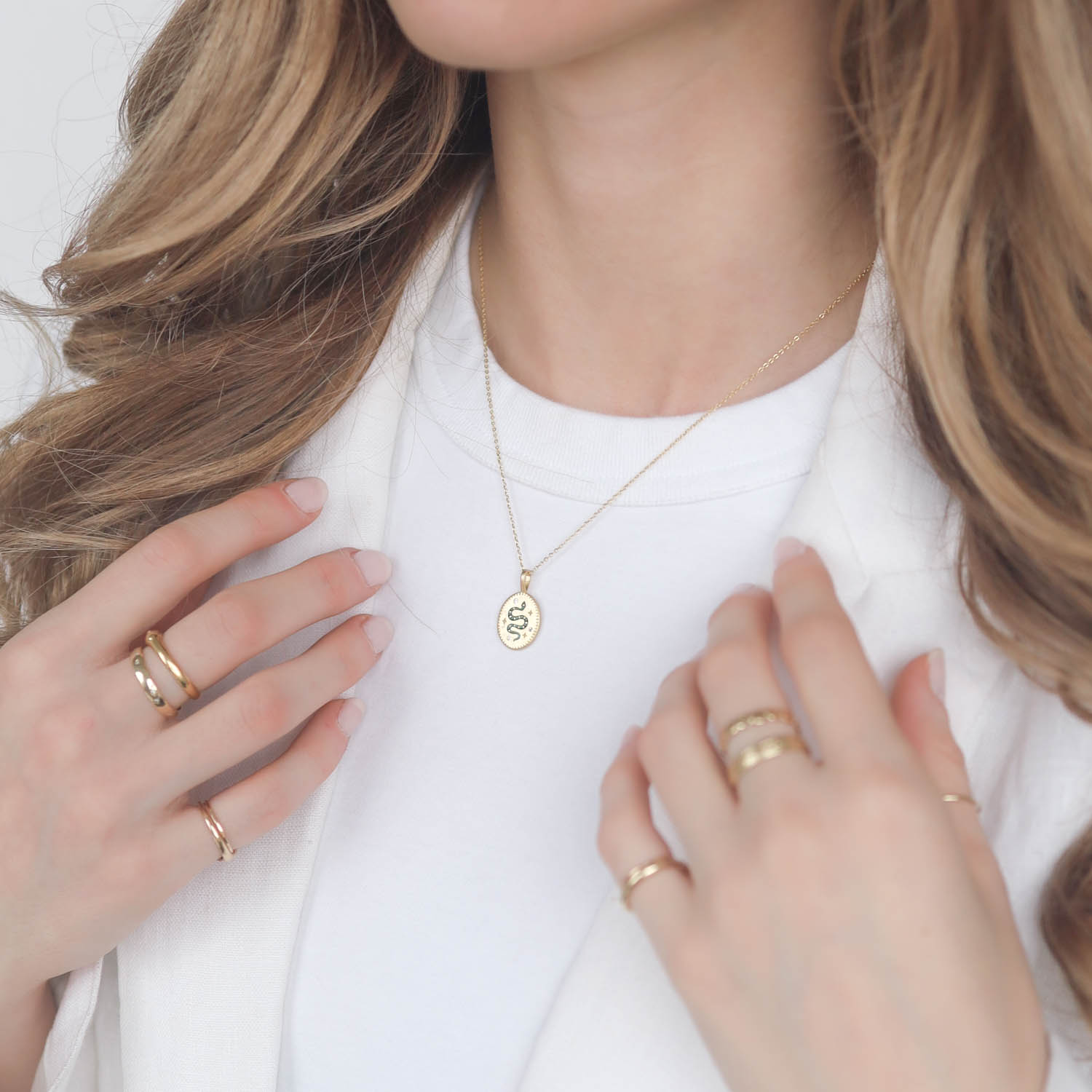 Tai: Gold Vermeil Chain w/ Oval Pendant, Snake detailing