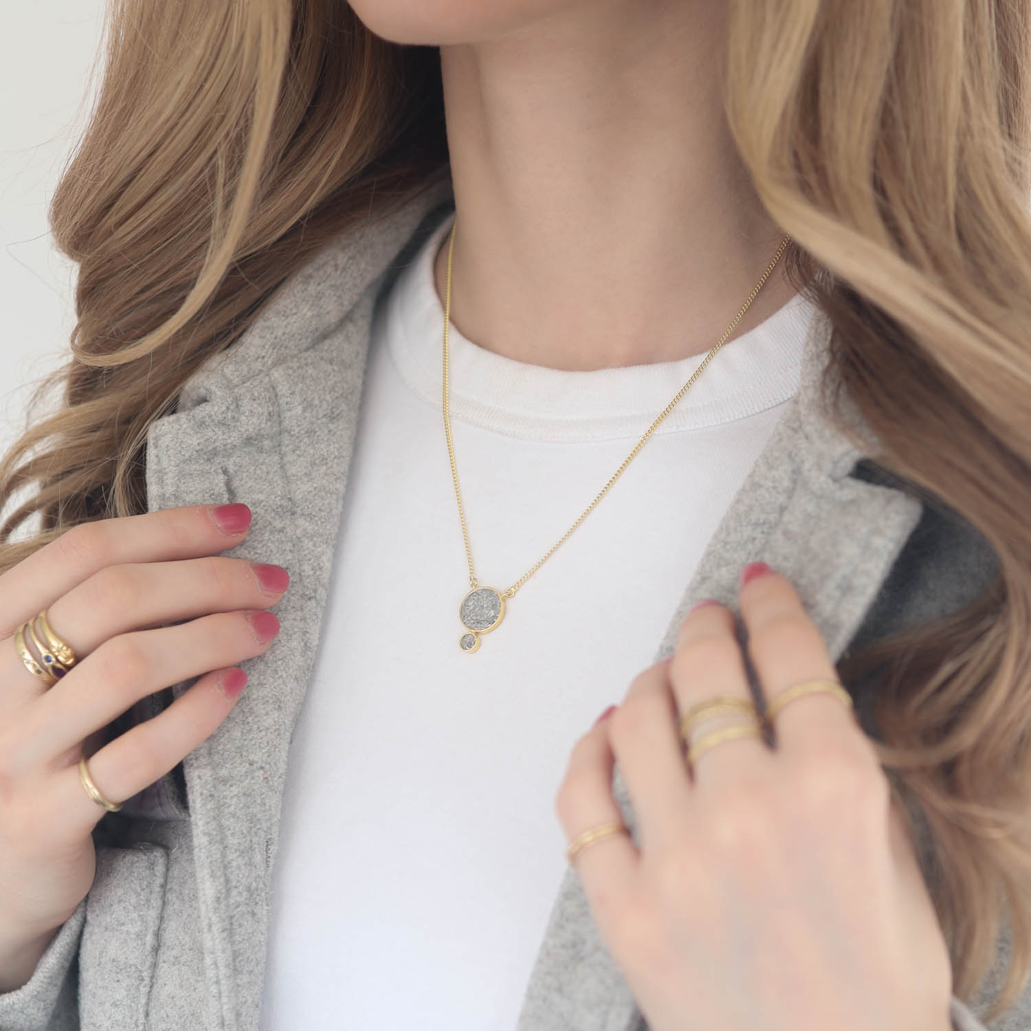 Shana Gulati:OPHELIA Pendant Sliced raw uncut diamonds, Silver Resin, Pave champagne diamonds, Vermeil 18K