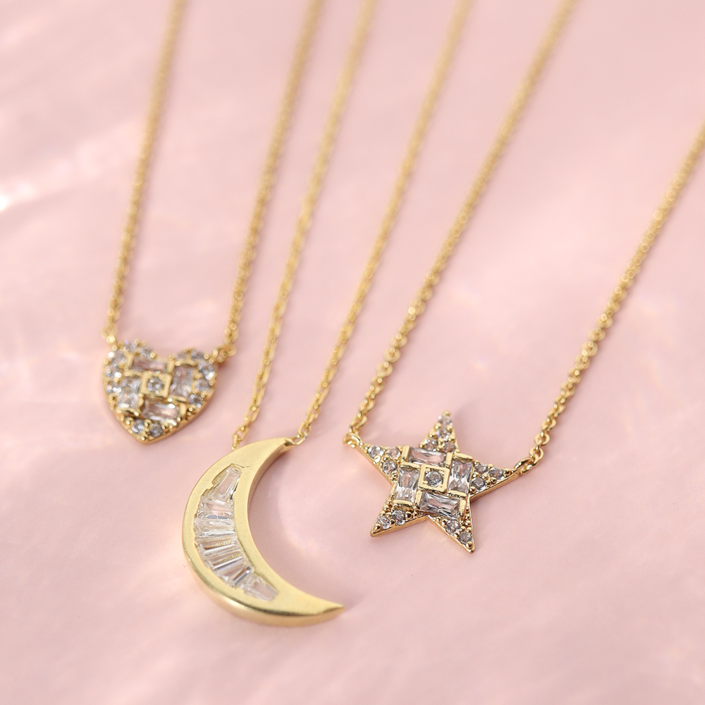Tai: Gold Vermeil Chain w/ Crescent Moon, CZ