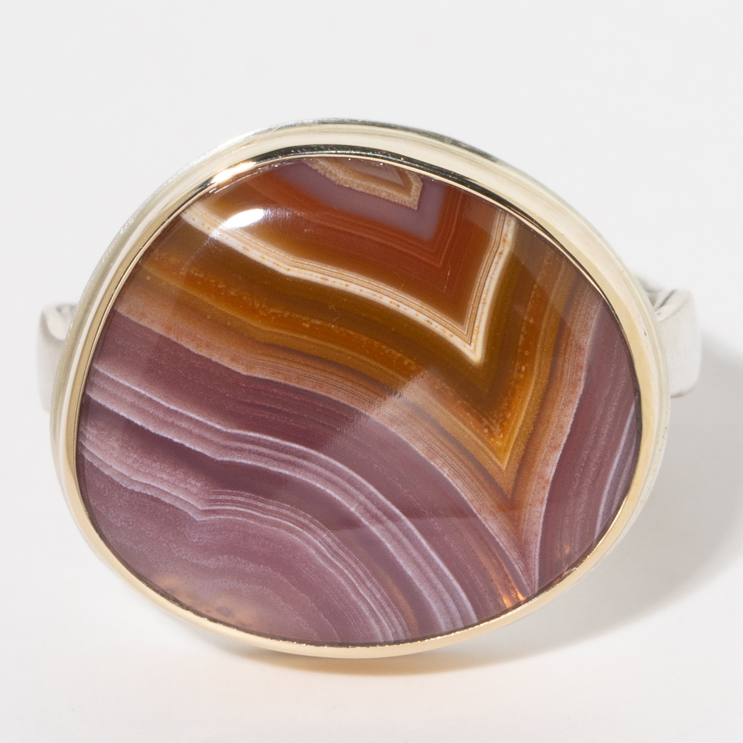 Jamie Joseph:Sterling & 14K Gold Ring w/Asymmetrical Smooth AQUA NUEVA AGATE on Eroded Live Edge Band