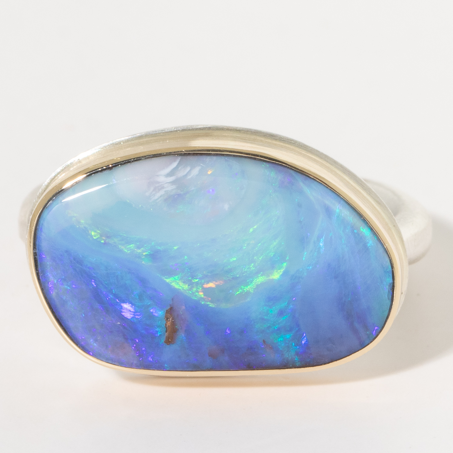 Jamie Joseph:Sterling & 14K Gold Ring w/Asymmetrical BOULDER OPAL on Egyptian Band