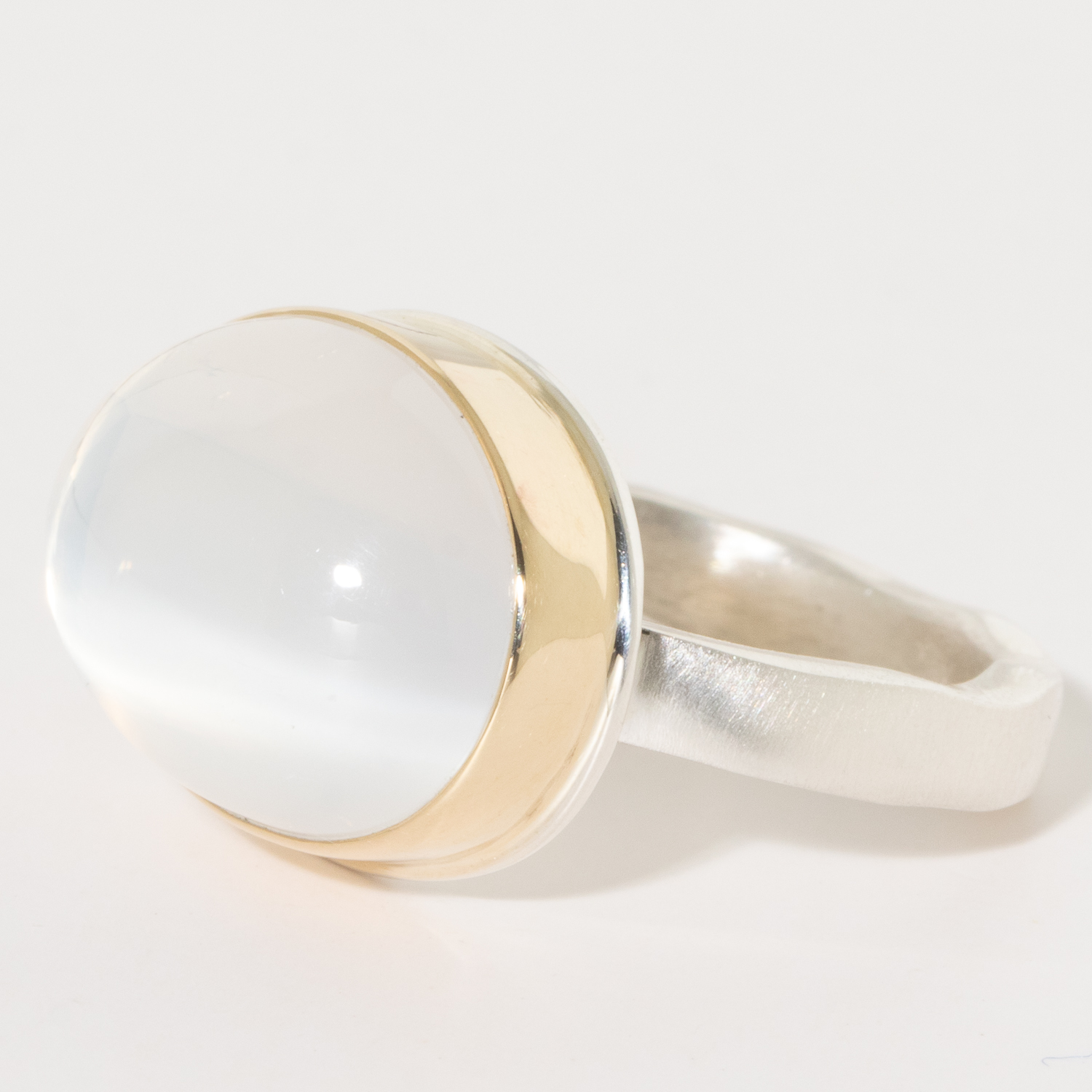 Jamie Joseph:Sterling & 14K Gold Ring w/ Oval Smooth Star Quartz on Soft Live Edge Band