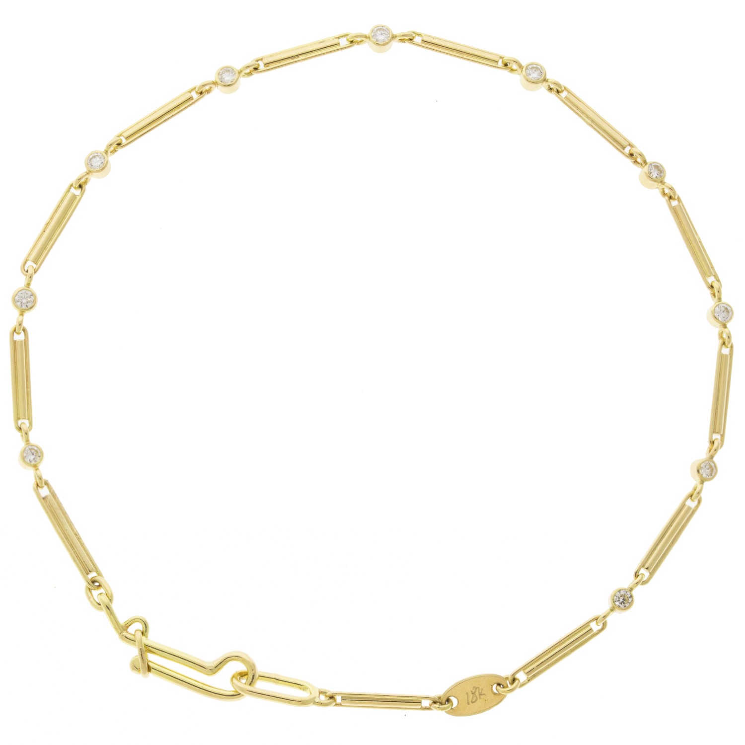 Tura Sugden: 18k YG Trombone Link Bracelet w/ Diamonds, 7 1/2"