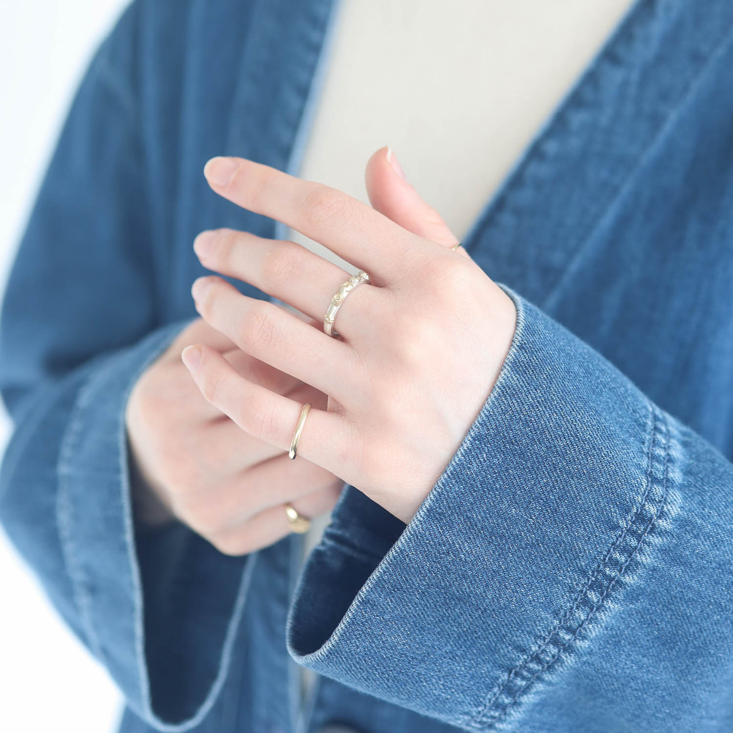 Hannah Blount: Barnacle Ring - Silver + Gold / White Diamond / 6.5 1/8 width