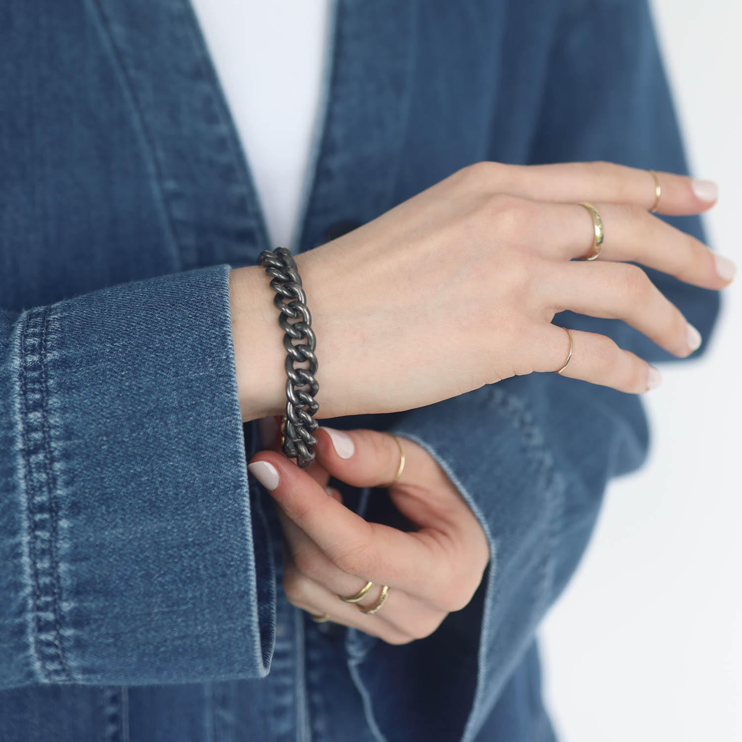 Erica Molinari:ss/oxi SUPER HEAVY CABLE Bracelet with 14k SMALL SWIVEL - 7