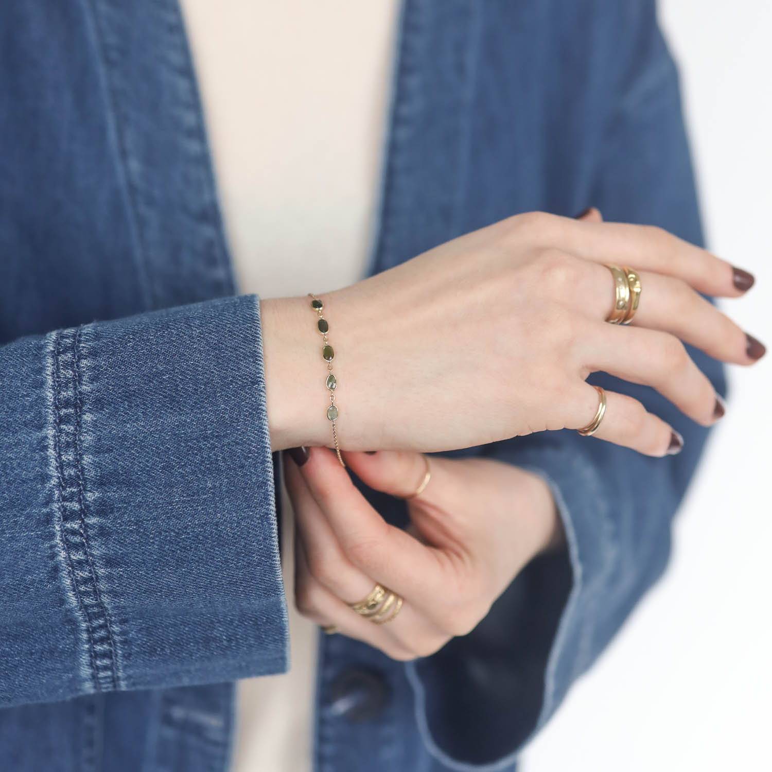 Celine Daoust: Bracelet, Multi Tourmaline - Green, 14k YG