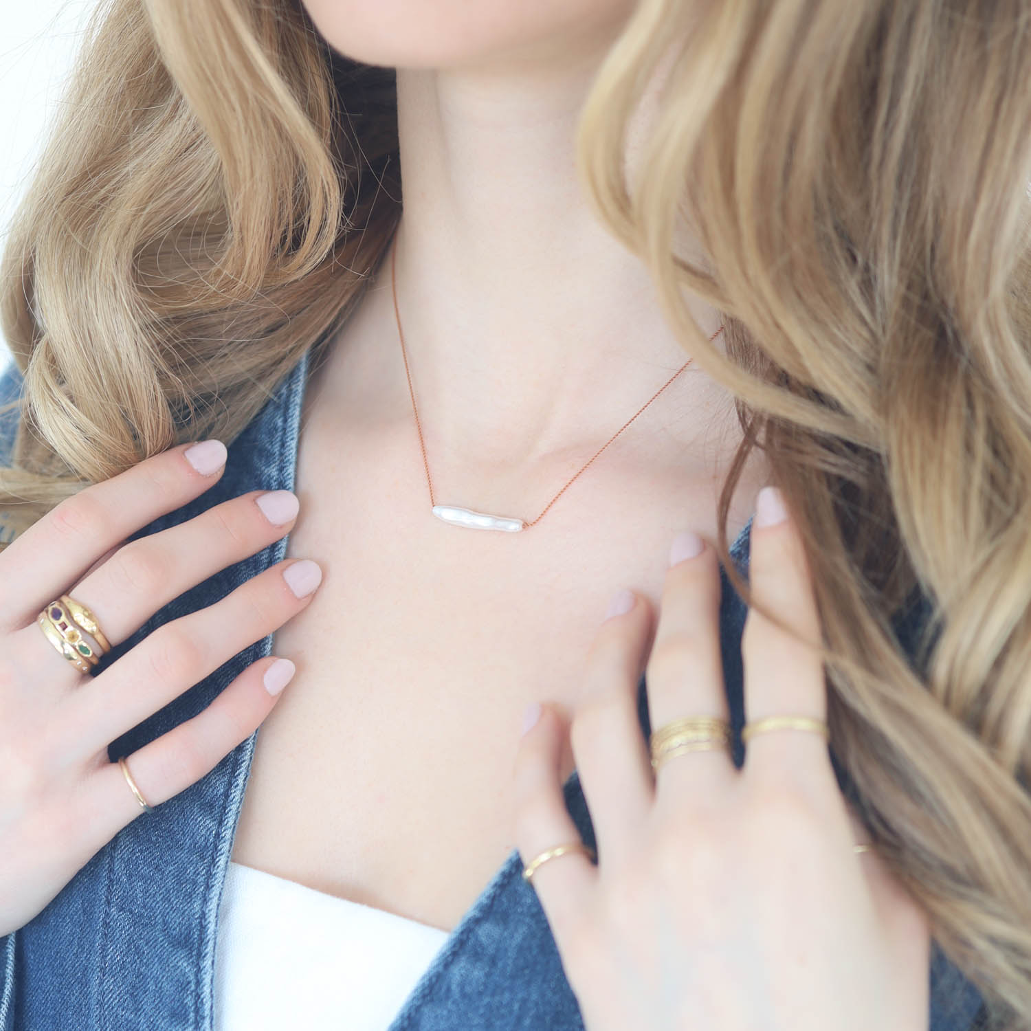 Margaret Solow: Necklace, Freshwater Pearl - Clay Nylon Cord, SS clasp