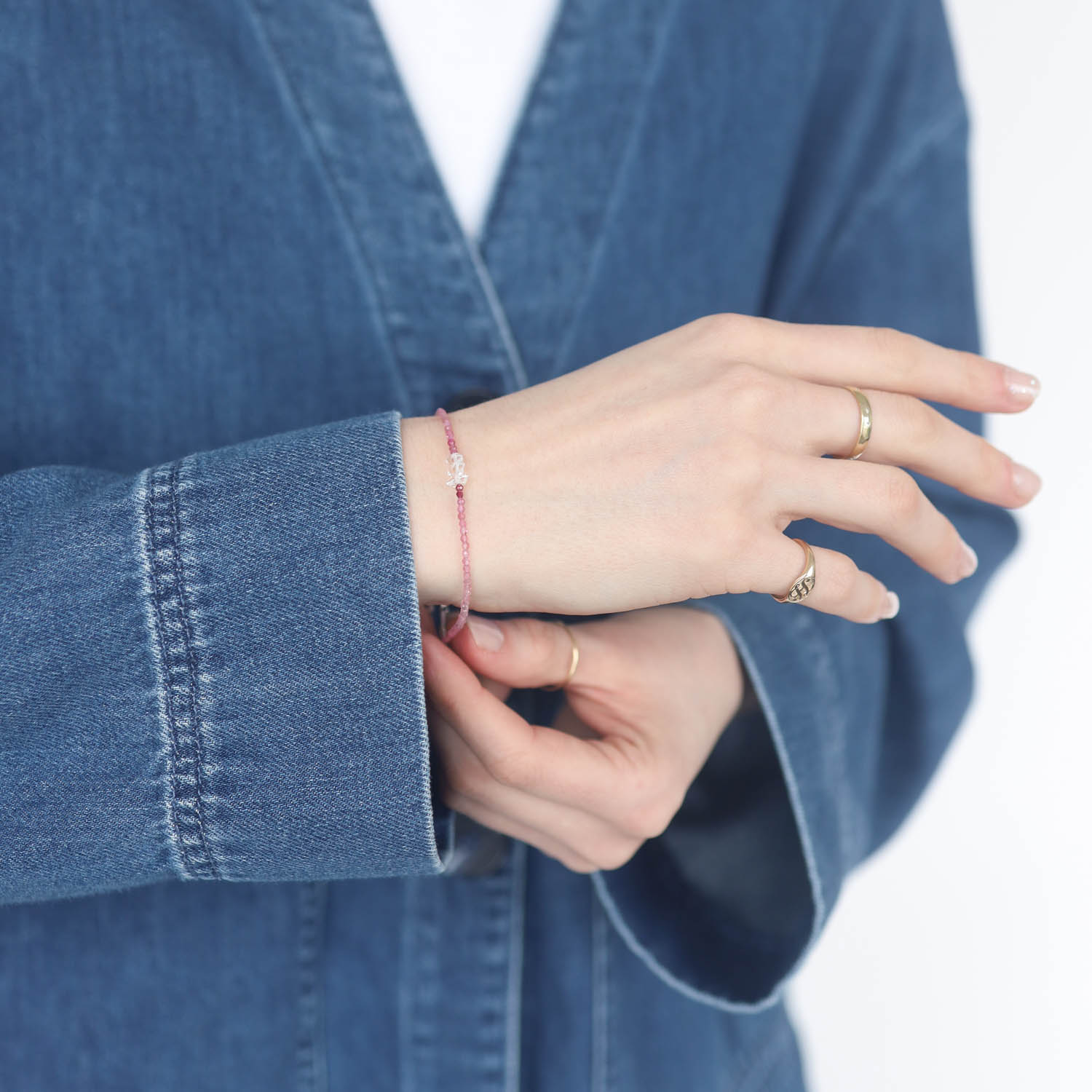 Margaret Solow:PINK TOURMALINE + HERKIMER BEADED BRACELET