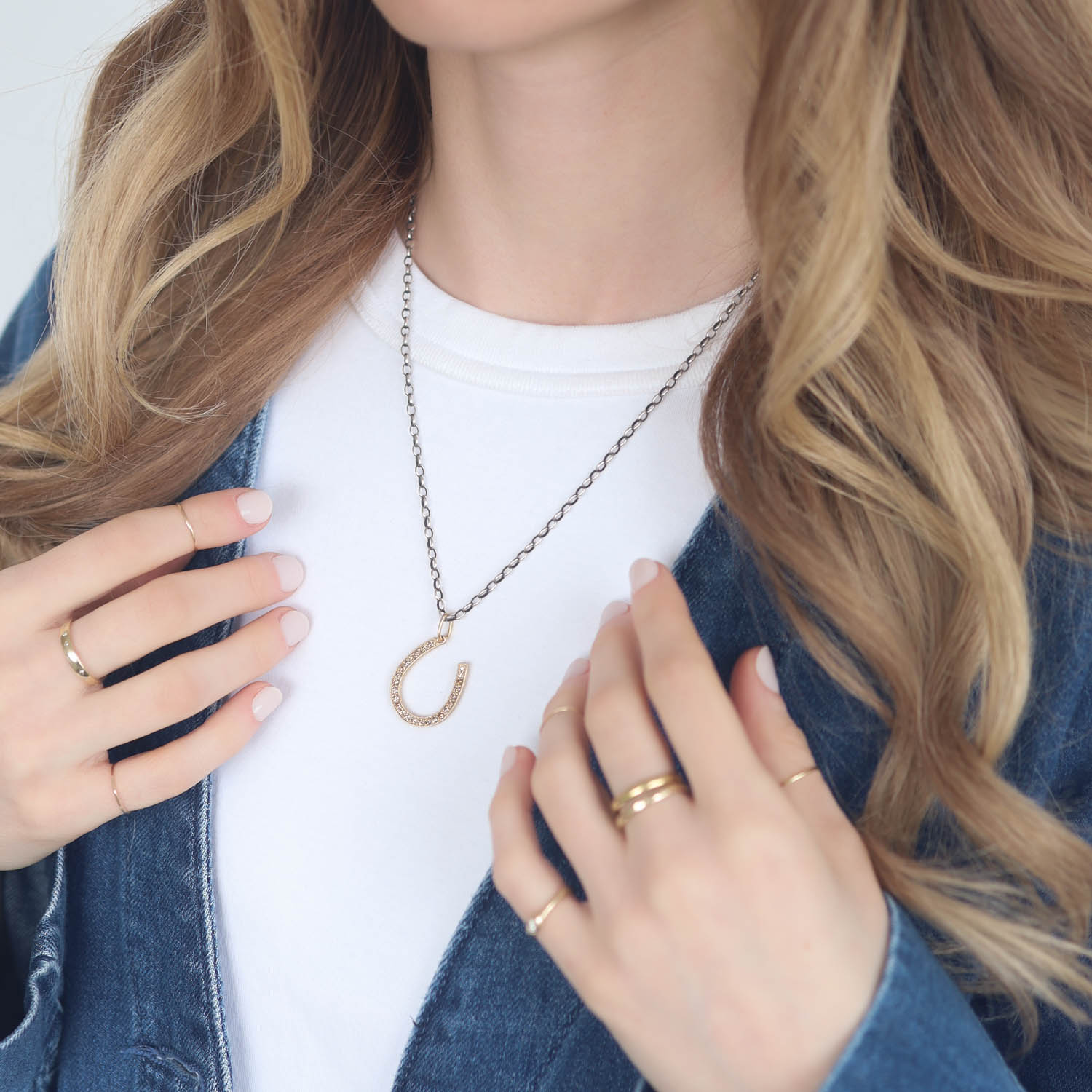 Erica Molinari Trunk show:14k Large Champagne diamond Horseshoe - "I love my life" - .56cts