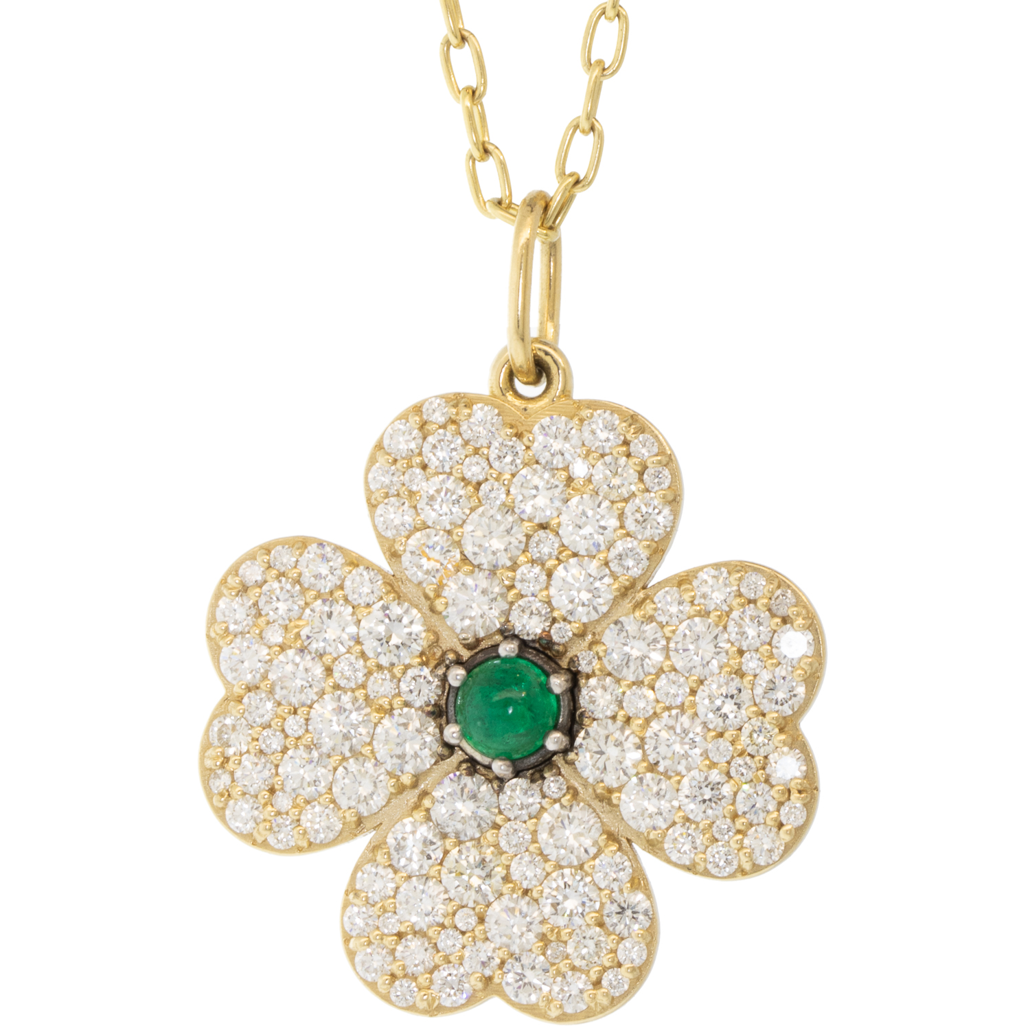 Erica Molinari Trunk show:14K pave 4- leaf clover set with Emerald - To Live, Love , Life, Truth - 3.035cts