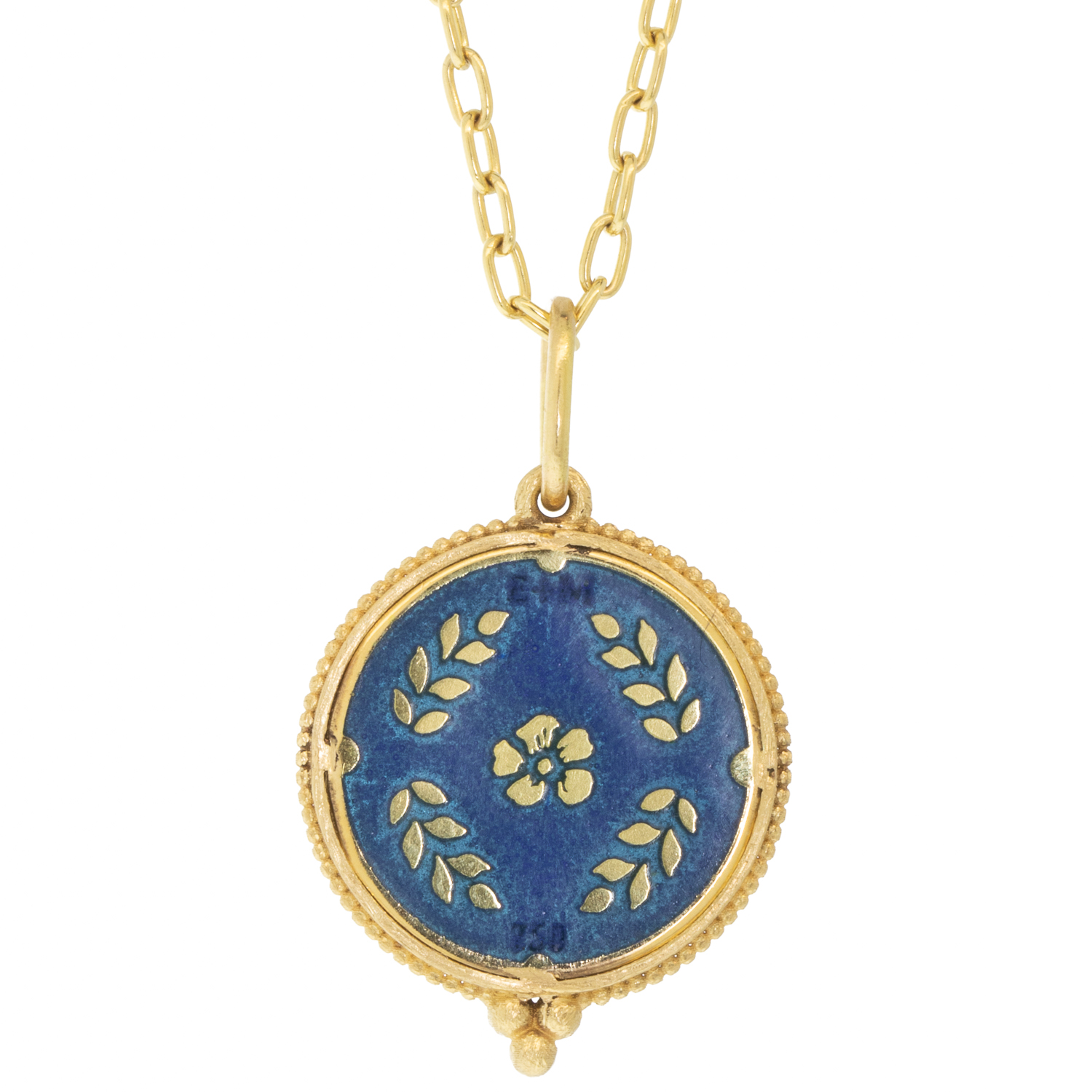 Erica Molinari Trunk Show:18K Med Round Hand Painted Vitreous enamel baby Hoot owl set in triple diamond frame -.03cts