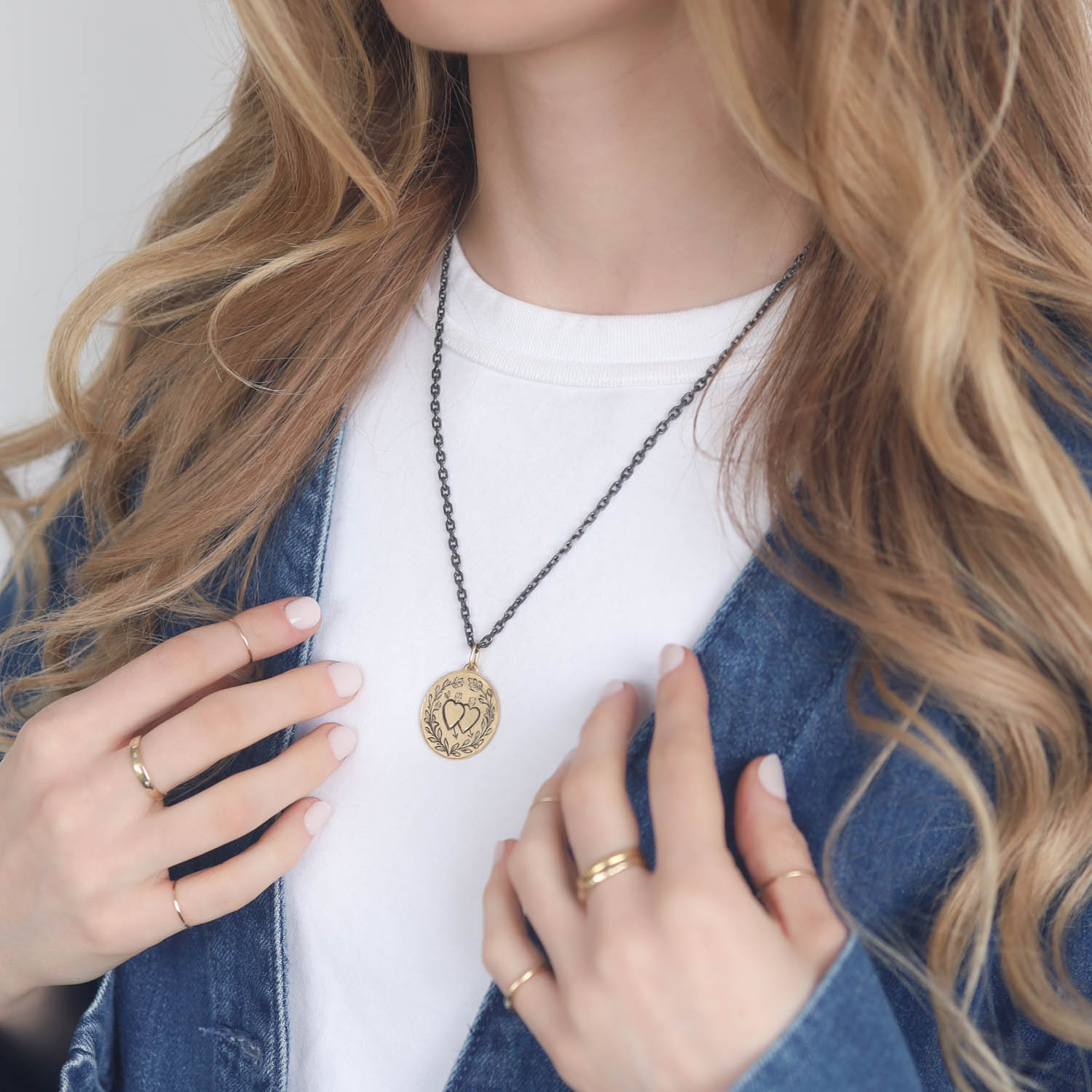 Erica Molinari Trunk show:18K HAND ENGRAVED double heart - " To know life is to love many things" - Vincent Van Gogh