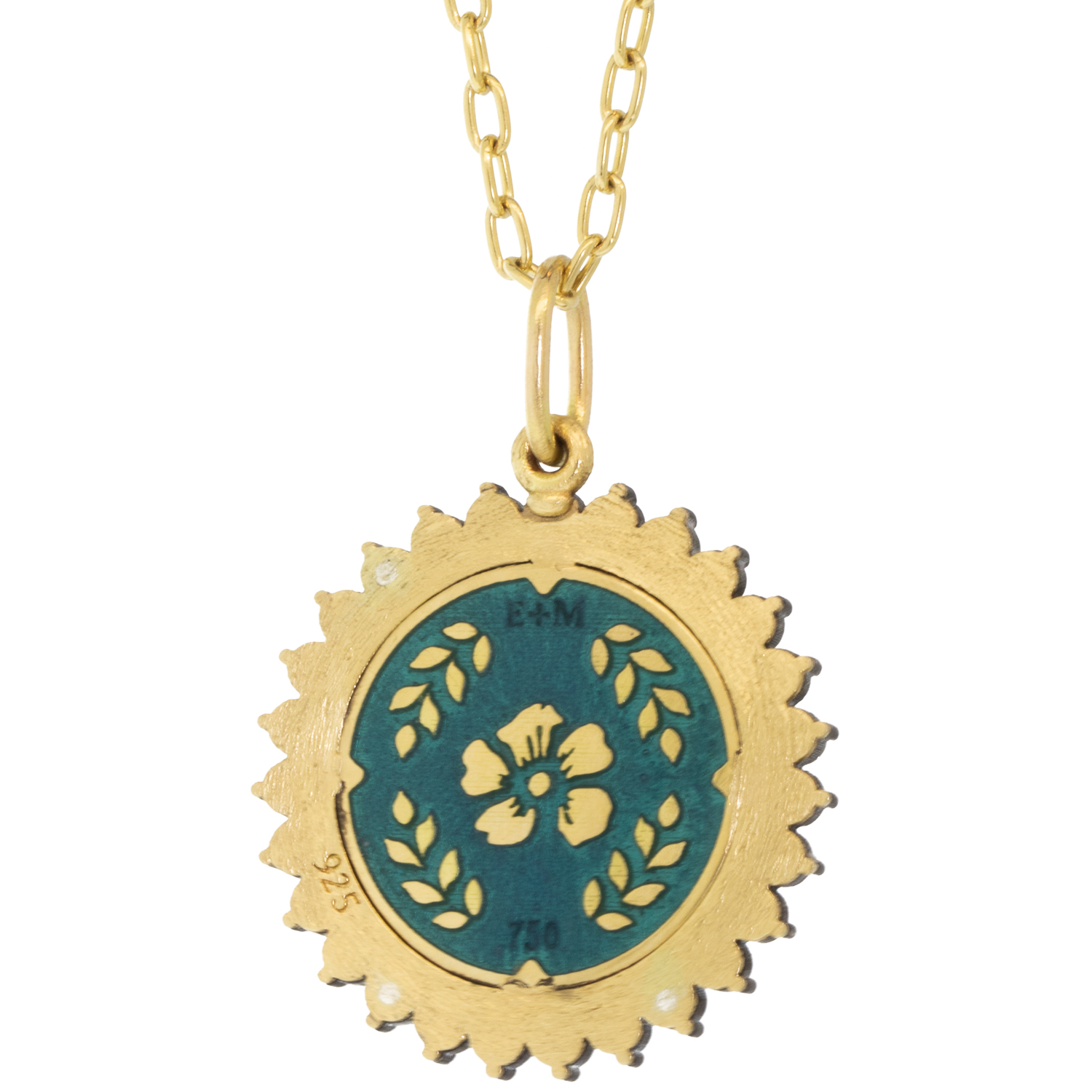 Erica Molinari Trunk Show:18k Medium HAND ENGRAVED Hand Painted Moon set in 2-tone diamond frame-.81CTS