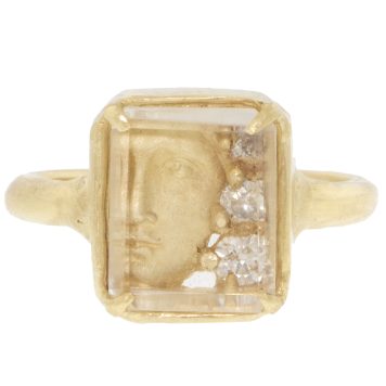 Atelier Narcé: Rock Crystal Face Ring, 0.34ct diamonds, 14k YG