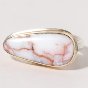 Jamie Joseph: Sterling & 14K Gold Ring w/Asymmetrical COPPER in QUARTZ on Egyptian Band, size 7.75, 3/8" x 3/4"
