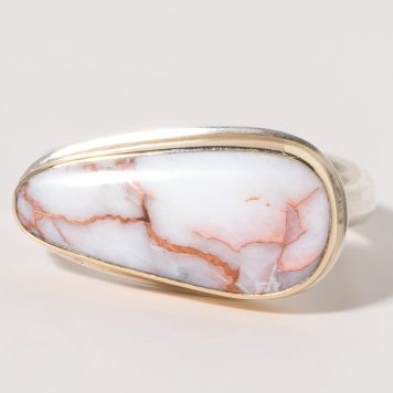 Jamie Joseph: Sterling & 14K Gold Ring w/Asymmetrical COPPER in QUARTZ on Egyptian Band, size 7.75, 3/8" x 3/4"