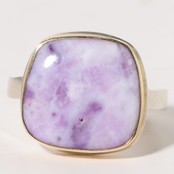 Jamie Joseph:Sterling & 14K Gold Ring w/ Vertical Asymmetrical MORADO OPAL on Medium Live Edge Band Sz. 7