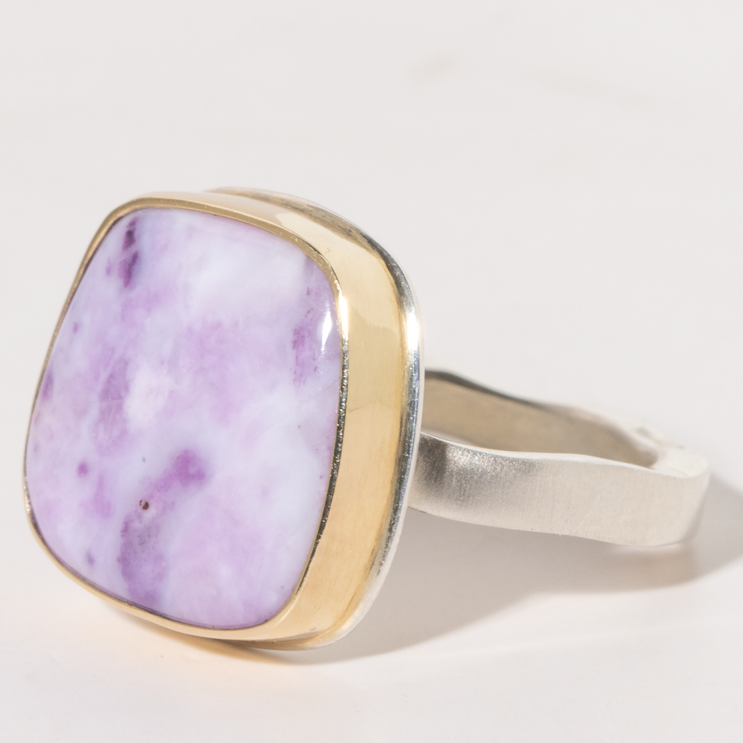 Jamie Joseph:Sterling & 14K Gold Ring w/ Vertical Asymmetrical MORADO OPAL on Medium Live Edge Band Sz. 7
