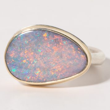 Jamie Joseph:Sterling & 14K Gold Ring w/Asymmetrical AUSTRALIAN OPAL on Egyptian Band Sz. 7.25