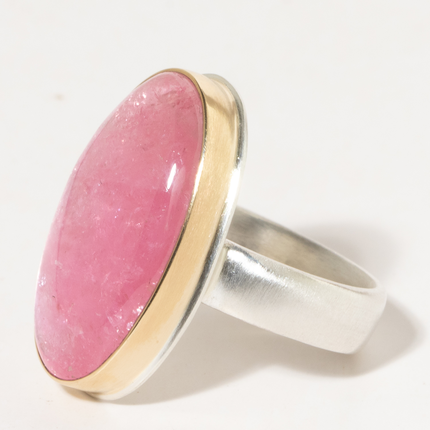 Jamie Joseph:Sterling & 14K Gold Ring w/ Vertical Oval PINK TOURMALINE on Comfort Band