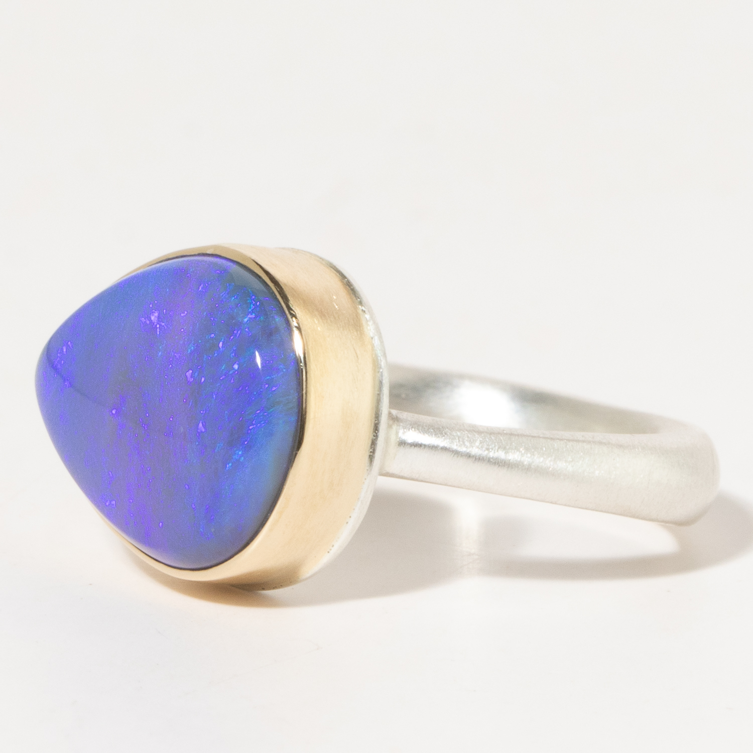 Jamie Joseph:Sterling & 14K Gold Ring w/ Teardrop AUSTRALIAN OPAL on Egyptian Band
