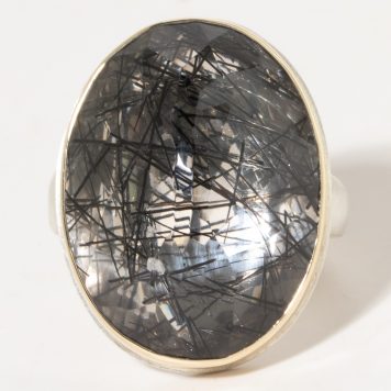 Jamie Joseph:Sterling & 14K Gold Ring w/Vertical Oval TOURMINLATED QUARTZ on Groovy Band