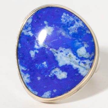 Jamie Joseph:Sterling & 14K Gold Ring w/ Asymmetrical Smooth LAPIS on Groovy Band
