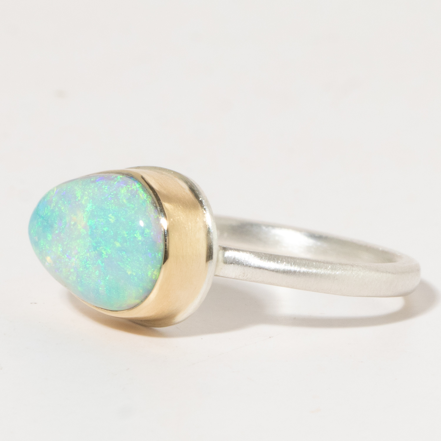 Jamie Joseph:Sterling & 14K Gold Ring w/Asymmetrical Smooth AUSSIE OPAL on Sand Band