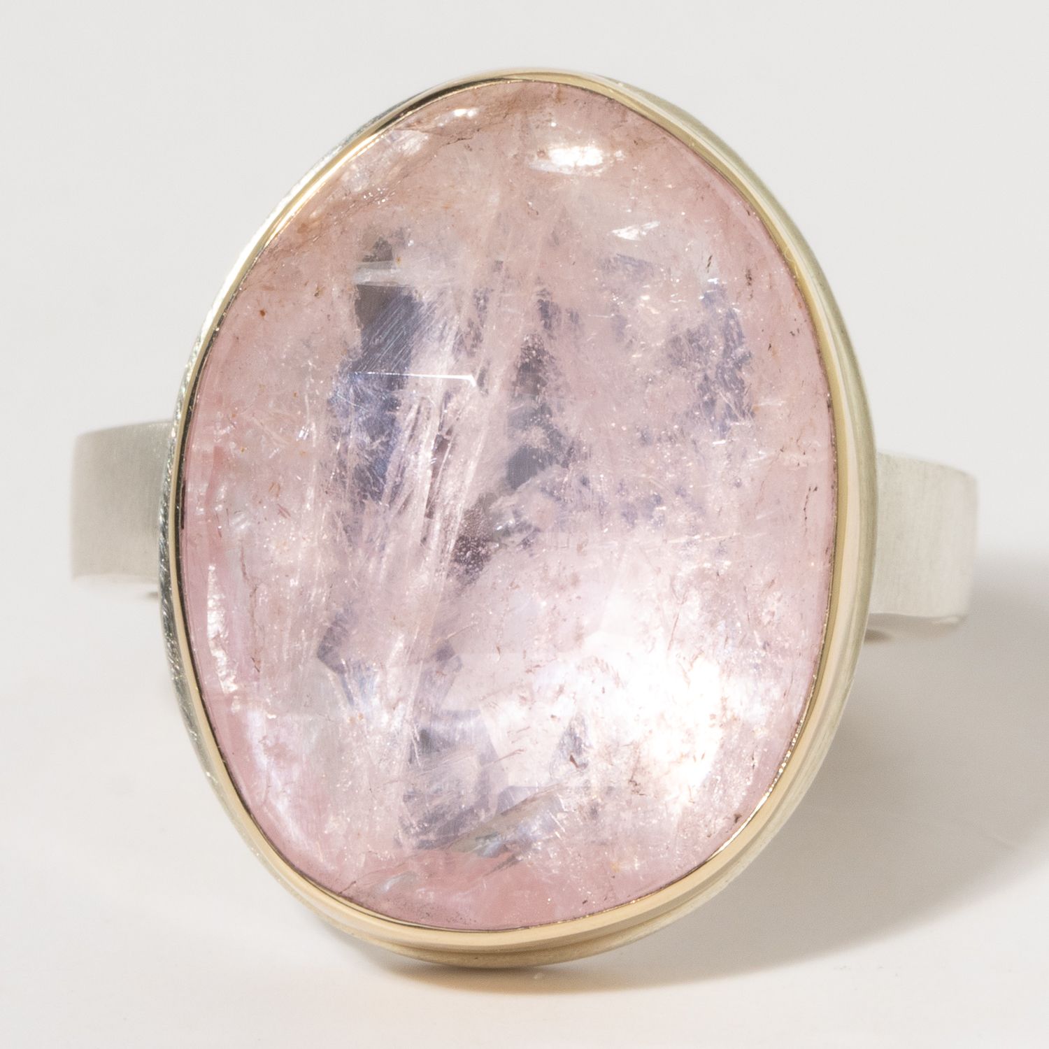 Jamie Joseph:Sterling & 14K Gold Ring w/Vertical Faceted Asymmetrical MORGANITE on Comfort Y Band