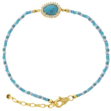 Tai: JAPANESE BEADED BRACELET WITH GLASS CHARM CENTER - Turquoise