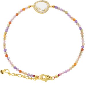 Tai: Beaded slide bracelet with irregular oval glass charm - Clear