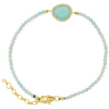 Tai: Beaded slide bracelet with irregular oval glass charm - Mint