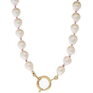 Victoria Cunningham: Necklace, Baroque Pearls, Pink Cord  w/ 14k YG Clasp