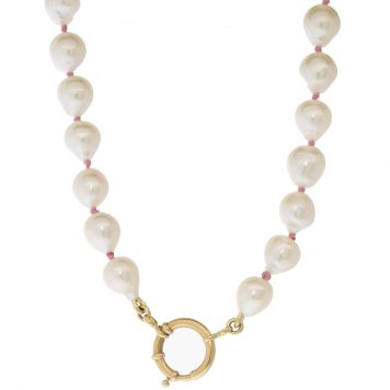 Victoria Cunningham: Necklace, Baroque Pearls, Pink Cord  w/ 14k YG Clasp