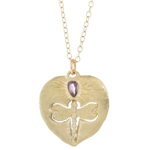 Victoria Cunningham: 14K Magic Heart Dragonfly with Purple Sapphire
