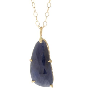 Victoria Cunningham Trunk Show:11.8 ct blue sapphire + 14k NAMASTE (charm only)