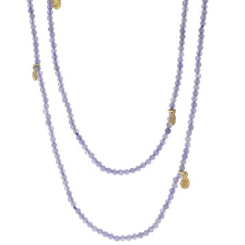 Victoria Cunningham: Necklace, 32", Tanzanite, 14k gold dots 3 in 1
