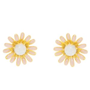 Tai: Peach Luster Enamel Daisy with Opal Studs
